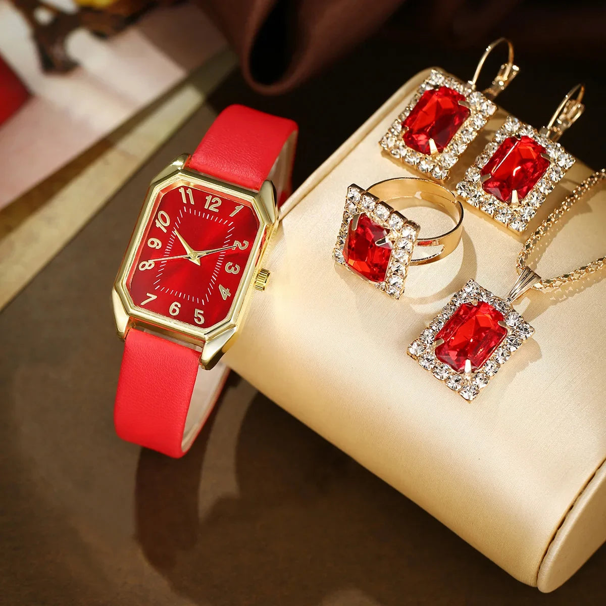 Women's Watch Set - 1/5/6pcs Luxury Square Quartz Watches