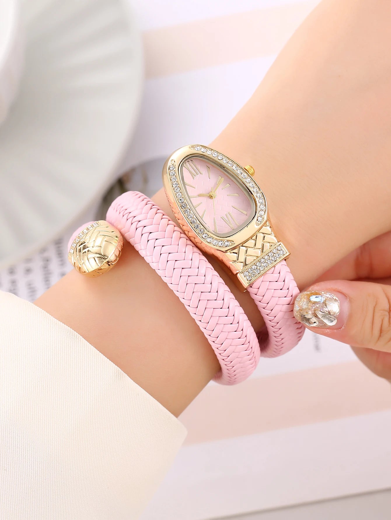 Montre serpent pour femme - Montre à quartz de luxe avec cadran romain orné de strass