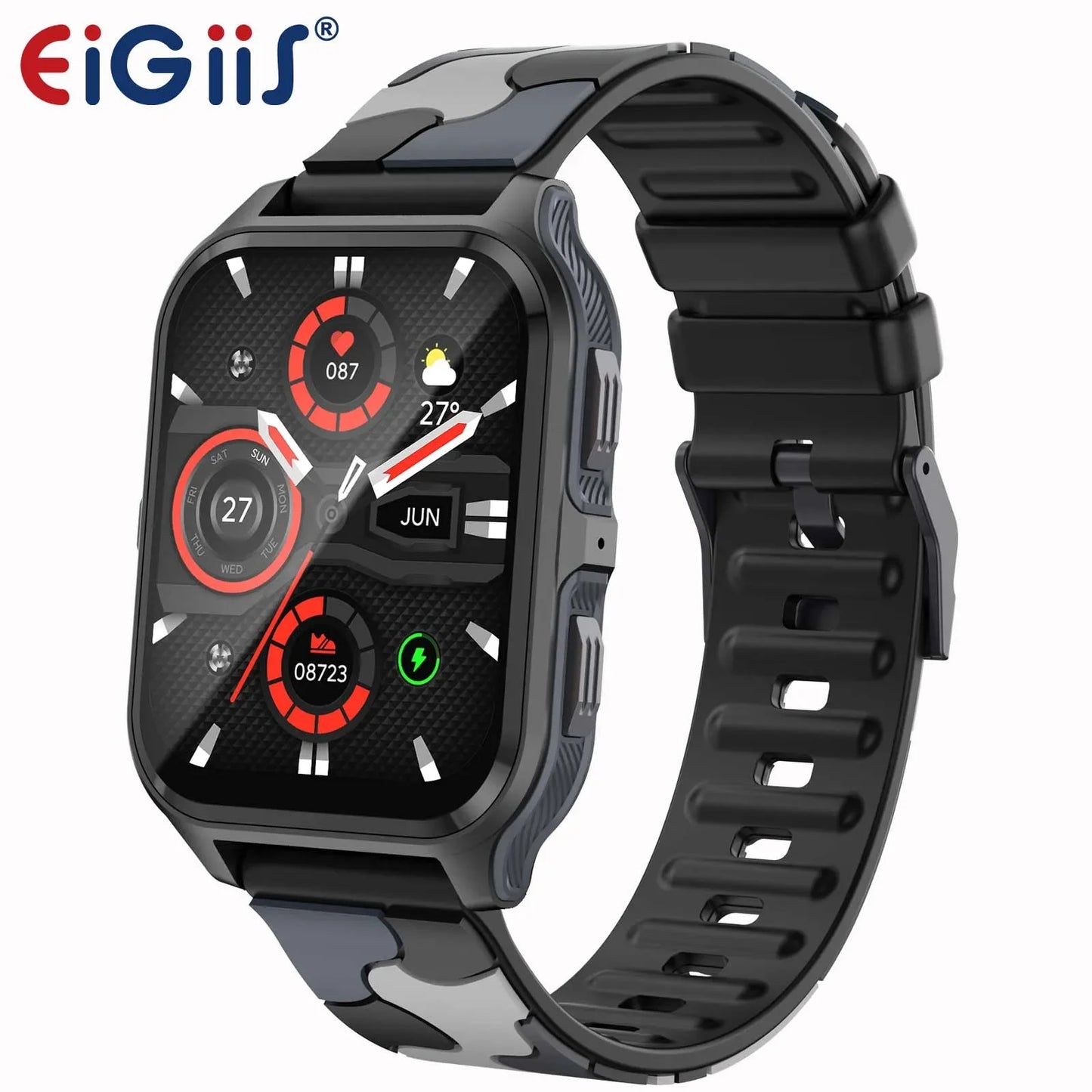 Montre connectée EIGIIS P73 - Étanche 3 ATM, suivi d'activité, fréquence cardiaque, appels Bluetooth militaires