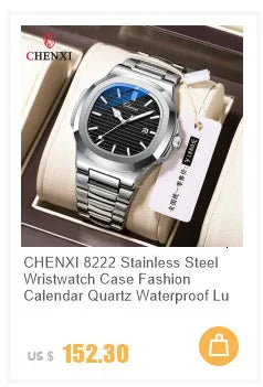 Montre homme CHENXI 973 à quartz, multifonctions, avec phase de lune et date, cadran analogique romain et bracelet en cuir. Idéale comme cadeau.