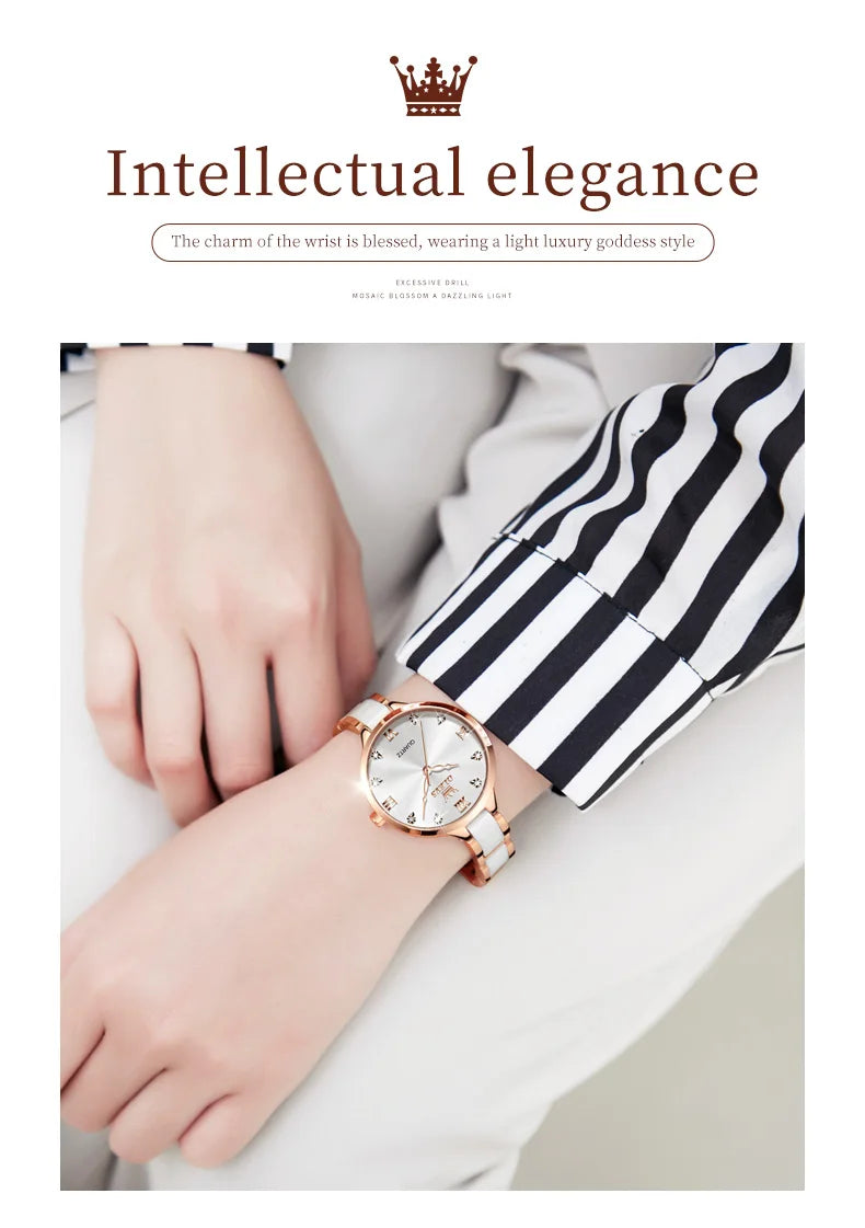 ساعة OLEVS النسائية - ساعة يد كوارتز سيراميك مقاومة للماء