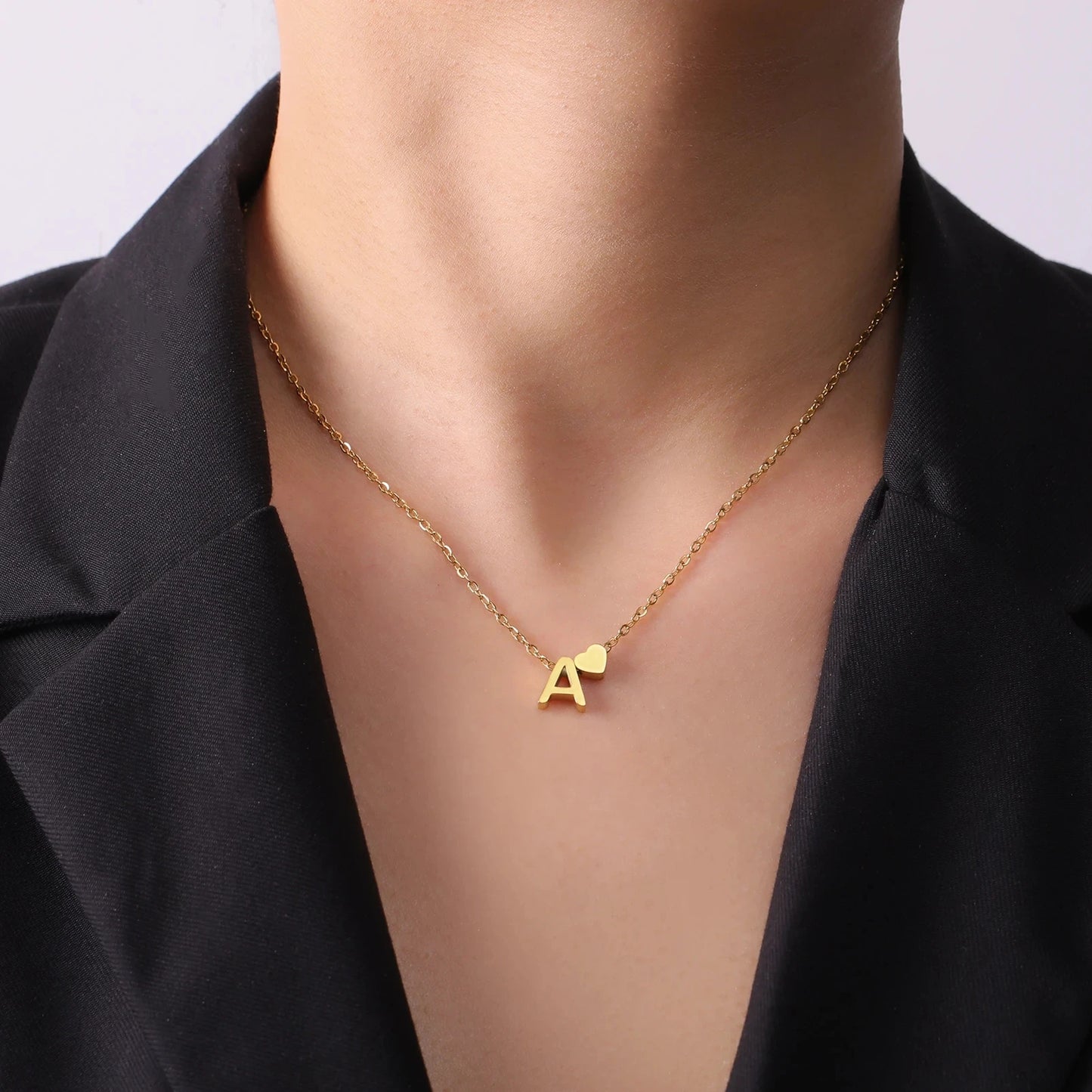 Collier ras du cou minimaliste en acier inoxydable avec initiale AZ - Lettre AZ