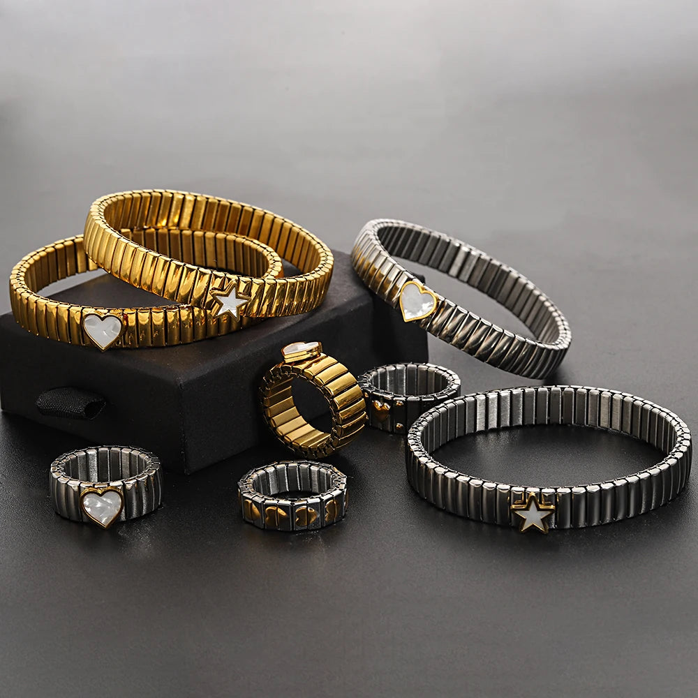 سوار مرن على شكل حلقة حب - سوار من الفولاذ المقاوم للصدأ بنمط نجمة