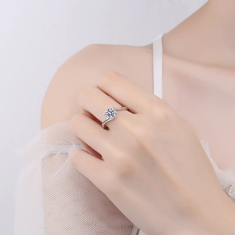 خاتم مويسانيتي - خاتم زفاف قابل للتعديل من الفضة الإسترليني S925 معتمد من GRA