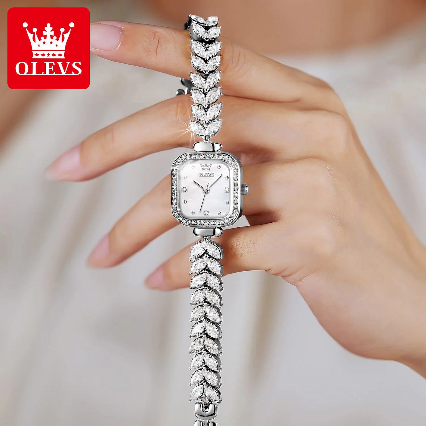 ساعة OLEVS 9987 النسائية - ساعة مربعة مقاومة للماء بسوار فولاذي