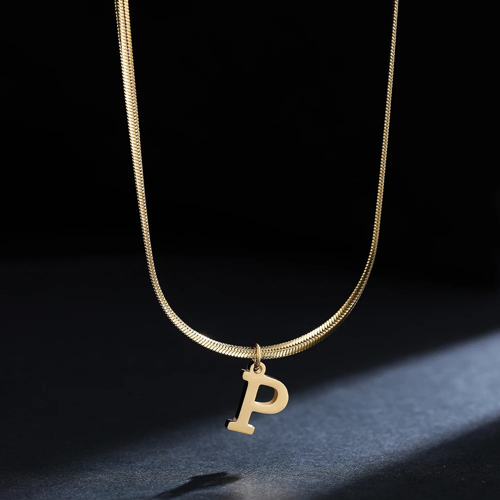 Collier alphabet doré - Initiale AZ - Chaîne serpent en acier inoxydable
