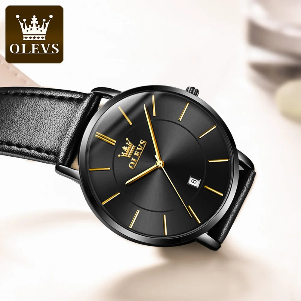 Montre à quartz OLEVS 5869 pour homme, ultra-fine (6,5 mm), minimaliste, étanche, avec date, idéale pour les affaires. Montre-bracelet simple et élégante pour homme.