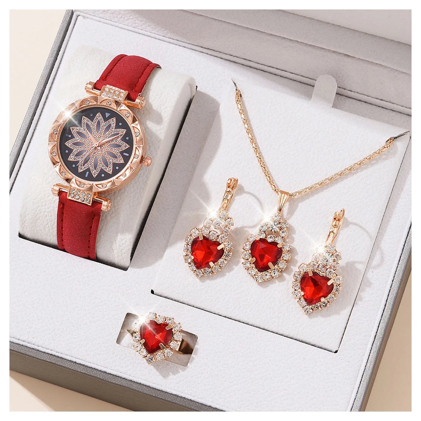 Women's Jewelry Watch Set - Crystal Bling Wristwatch Gift Kit
