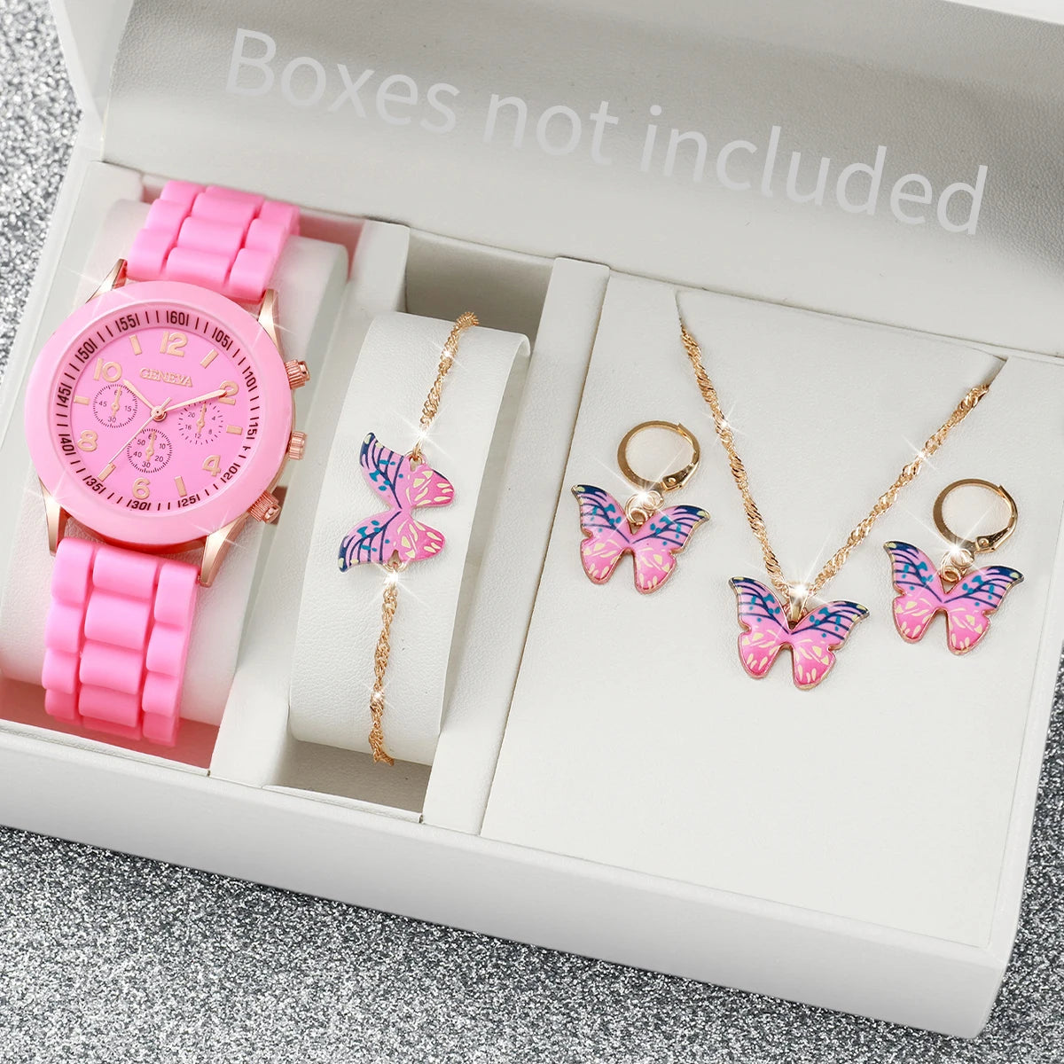 Women's Watch Set - 5/6pcs Silicone Band Quartz Watches Jewelry Set