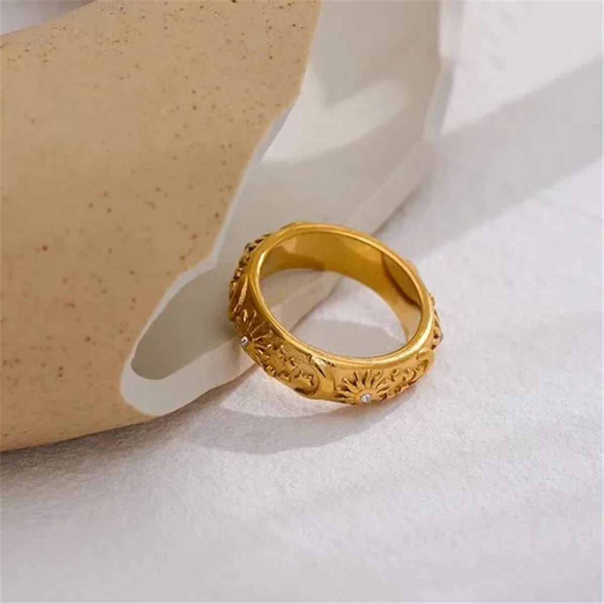Bamboo Stackable Rings - Minimalist Gold Stainless Steel Set