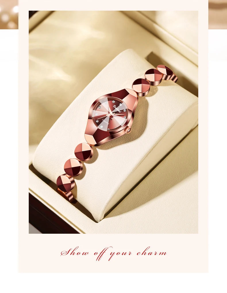 ساعة BINBOND النسائية - سوار فولاذي فاخر مقاوم للماء