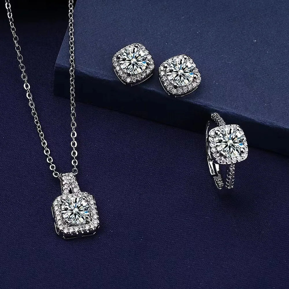 Jewelry Set - Luxury Cube Necklace Earrings Ring Valentine's Gift Set