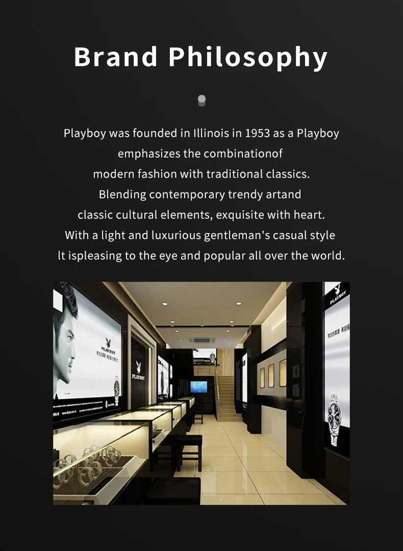 ساعة بلاي بوي الأصلية الفاخرة للرجال بحزام من السيليكون وساعة كوارتز أنيقة للرجال مقاومة للماء وساعة رياضية مضيئة للرجال