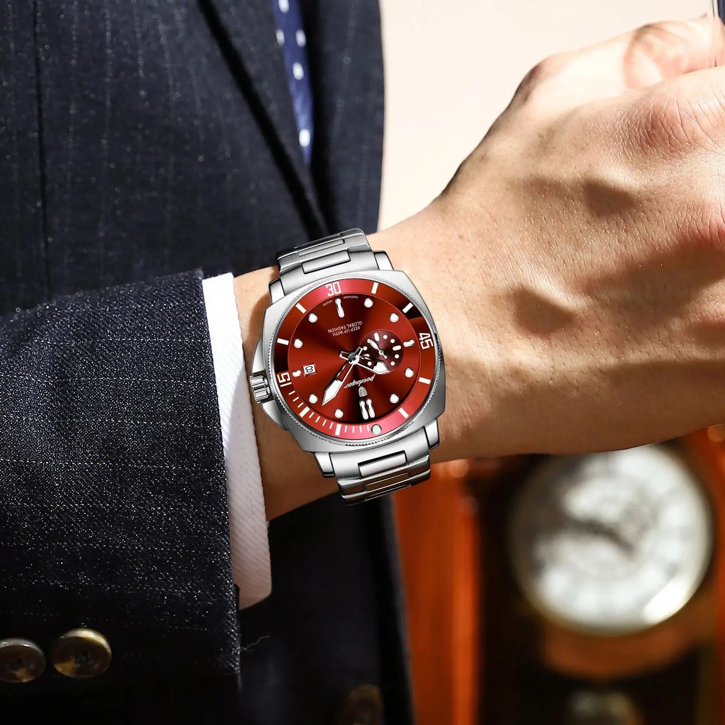 Montre-bracelet de luxe pour homme POEDAGAR, étanche, lumineuse, date, en acier inoxydable, à quartz, pour le sport et les affaires.