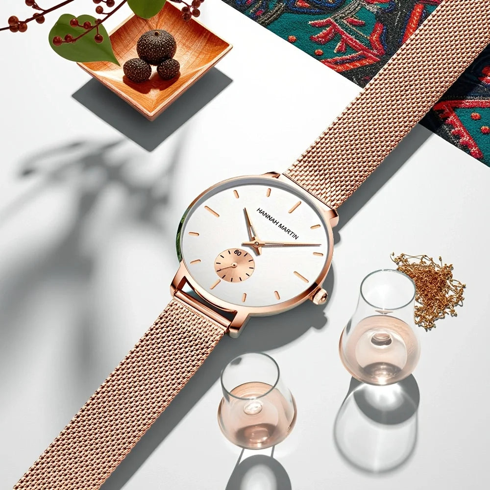 Montre femme Hannah Martin 2025 - Montre habillée en acier inoxydable et maille