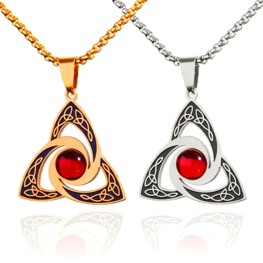 Celtic Trinity Knot Necklace - Irish Red Zircon Stainless Steel Pendant