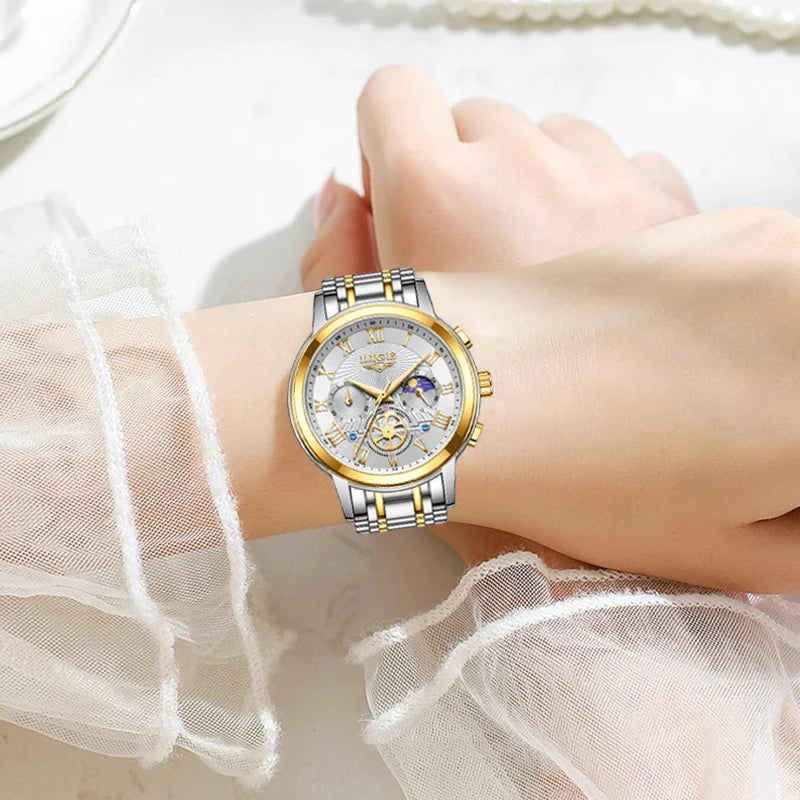 Montre femme LIGE 2024 - Montre de luxe étanche avec bracelet en acier