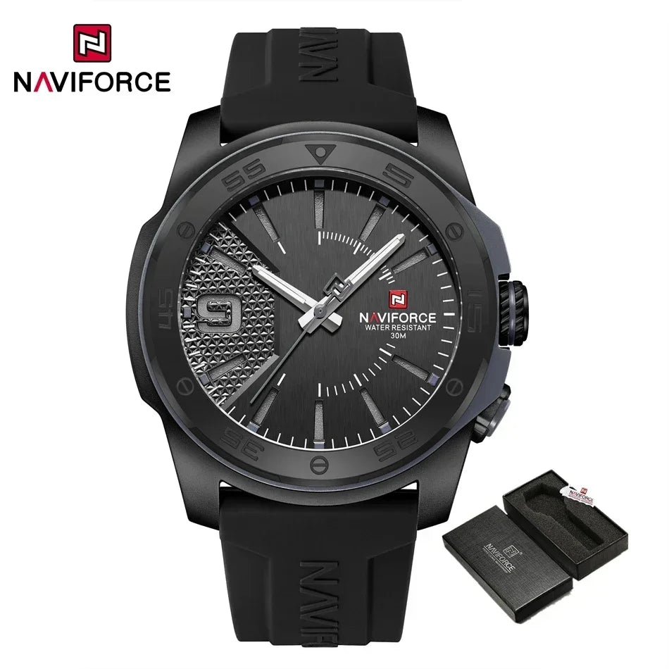 Montre de luxe pour homme NAVIFORCE, mouvement à quartz, bracelet en silicone, étanche à 50 m, aiguilles lumineuses, mouvement japonais, montre-bracelet sport pour homme