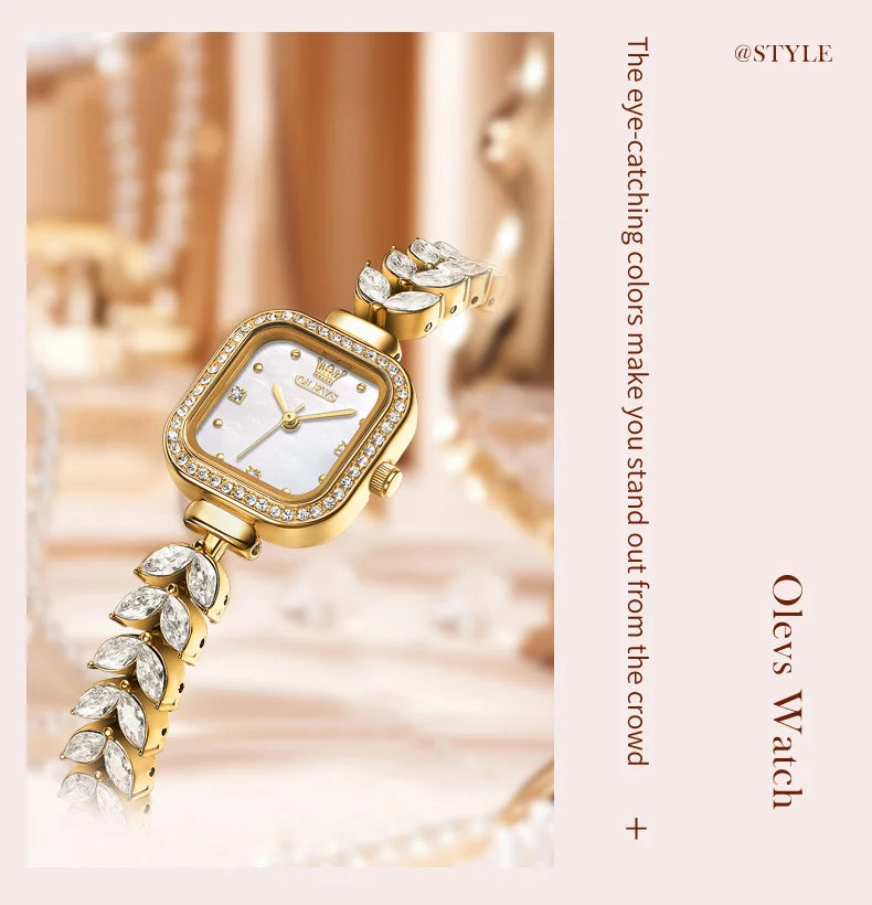 ساعة OLEVS 9987 النسائية - ساعة مربعة مقاومة للماء بسوار فولاذي