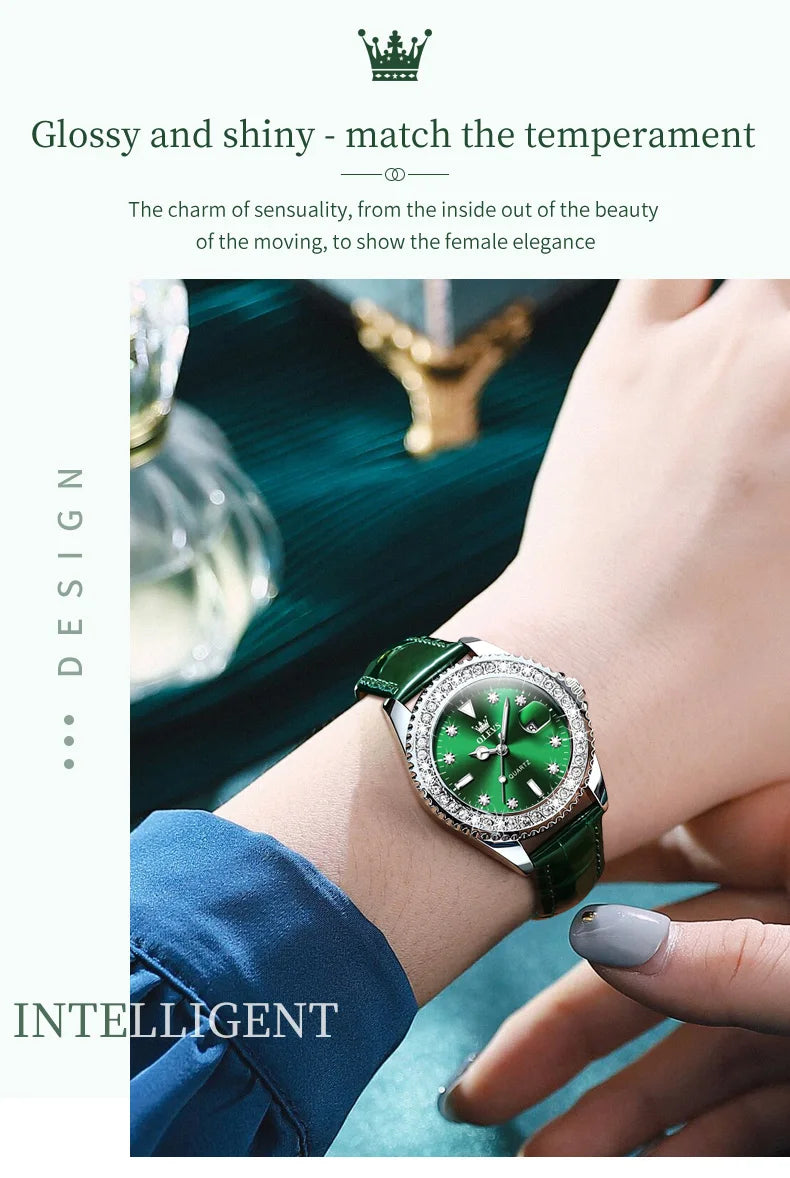 ساعة OLEVS 9945 النسائية - ساعة فاخرة من الفولاذ بتقويم ألماسي