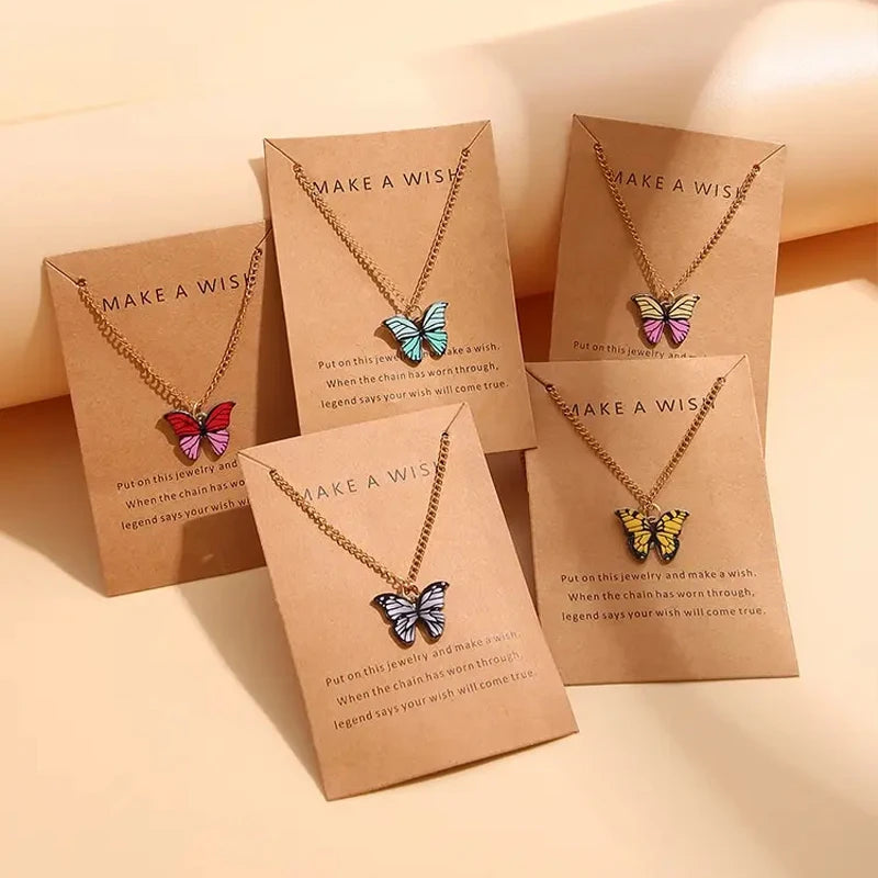 Colorful Butterfly Necklace Set - 5 Piece Boho Korean Style