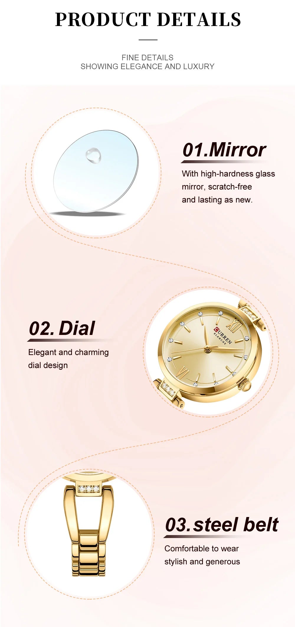 Montre femme CURREN 9092 - Montre bracelet affaires de luxe en acier