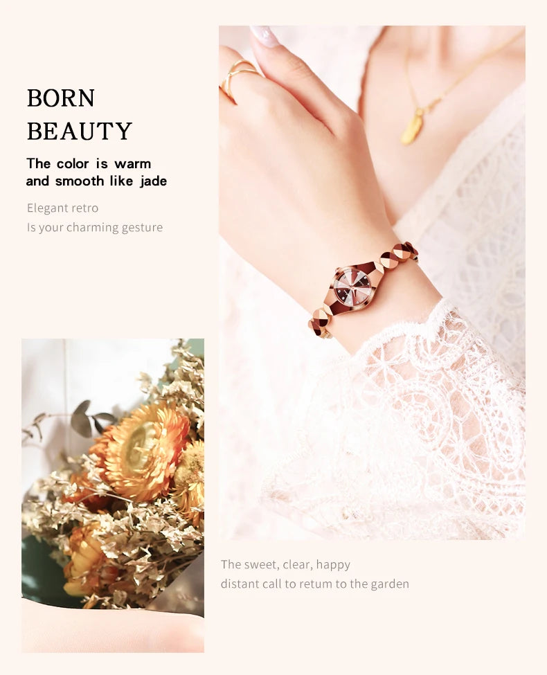 ساعة BINBOND النسائية - سوار فولاذي فاخر مقاوم للماء