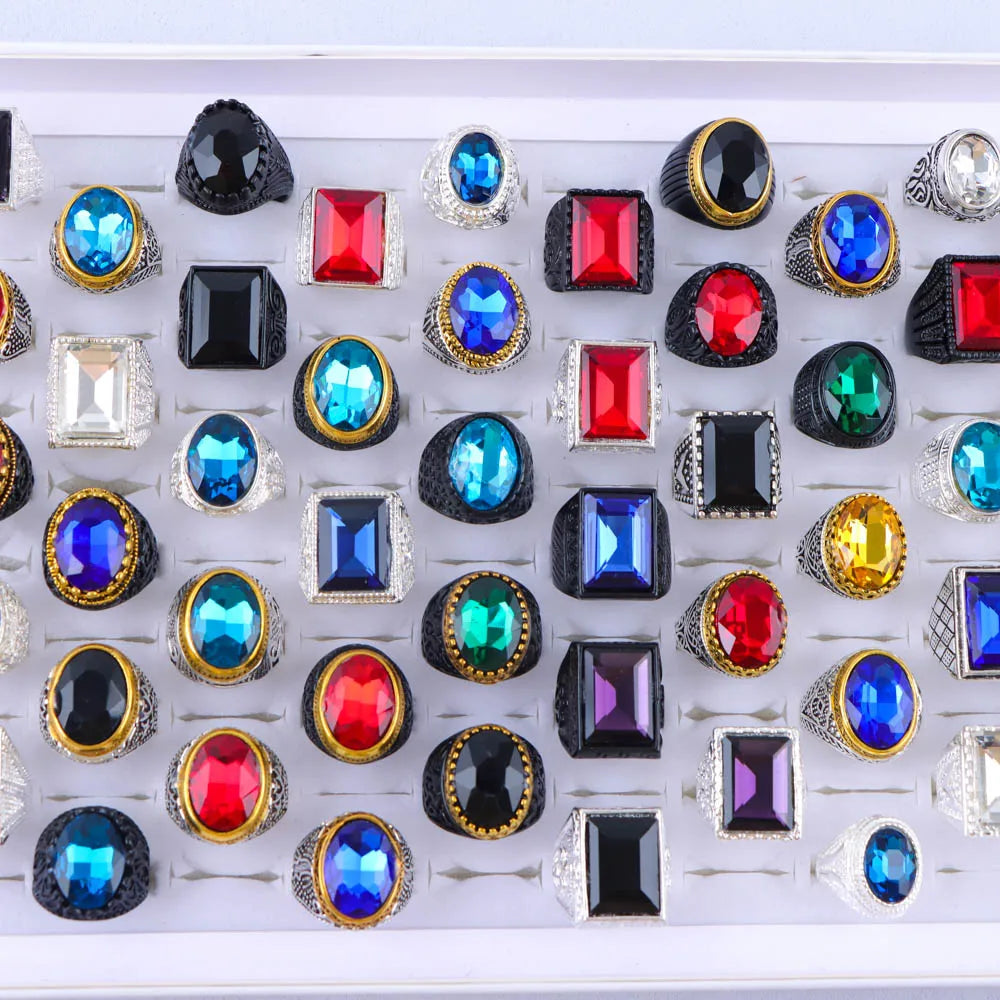 خواتم من الأحجار الطبيعية للبيع بالجملة - مجموعة من 10 إلى 50 قطعة بتصميم كلاسيكي مختلط