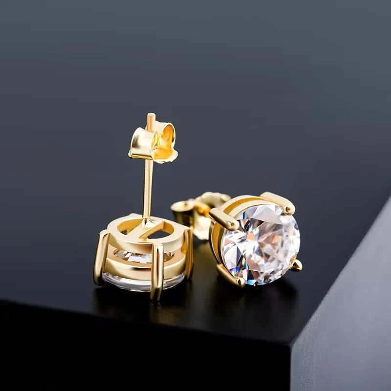 أقراط مرصعة بحجر الموزانيت - أقراط زفاف من الفضة عيار 925 مطلية بعيار 18 قيراطًا