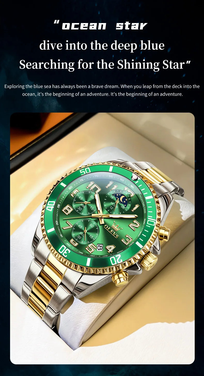 ساعات OLEVS 2926 للرجال ماركة أزياء جديدة فاخرة كوارتز ساعة بثلاثة موانئ صغيرة من الفولاذ المقاوم للصدأ ومقاومة للماء كرونوغراف