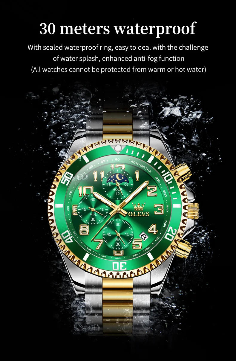 ساعات OLEVS 2926 للرجال ماركة أزياء جديدة فاخرة كوارتز ساعة بثلاثة موانئ صغيرة من الفولاذ المقاوم للصدأ ومقاومة للماء كرونوغراف