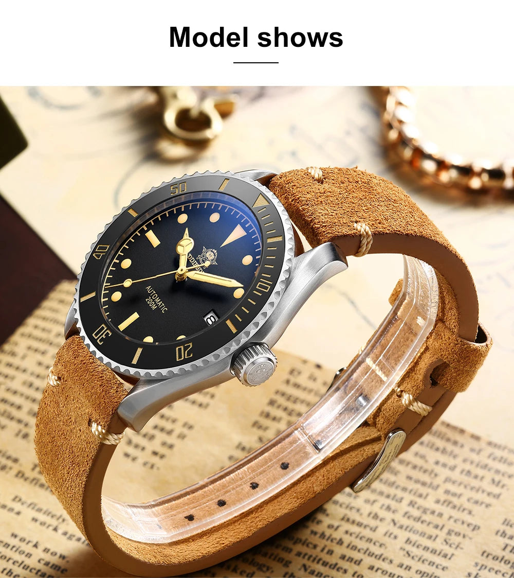 ساعة يد ADDIESDIVE Business Vintage Leather مقاومة للماء أوتوماتيكية ميكانيكية من الفولاذ للرجال ساعة كاجوال أوروبية أمريكية