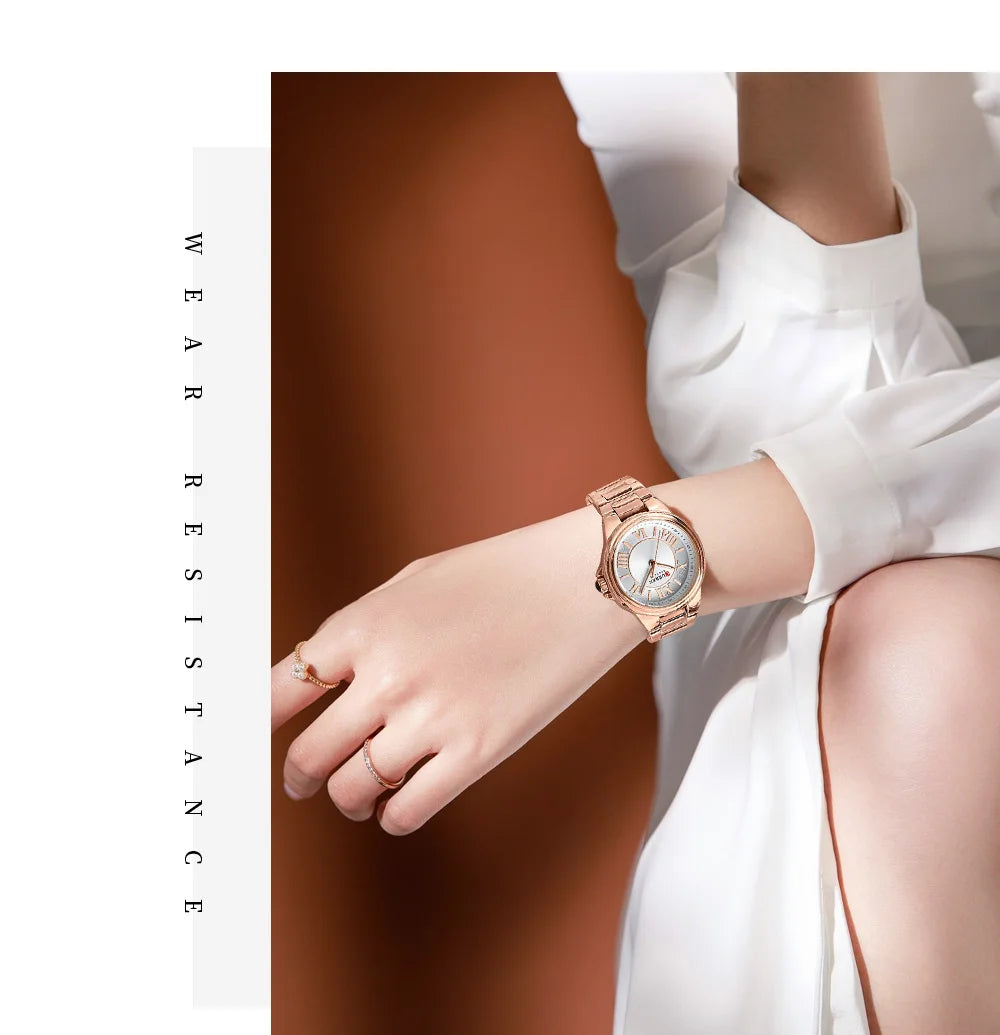 ساعة CURREN 9091 النسائية - ساعة فاخرة أنيقة مقاومة للماء