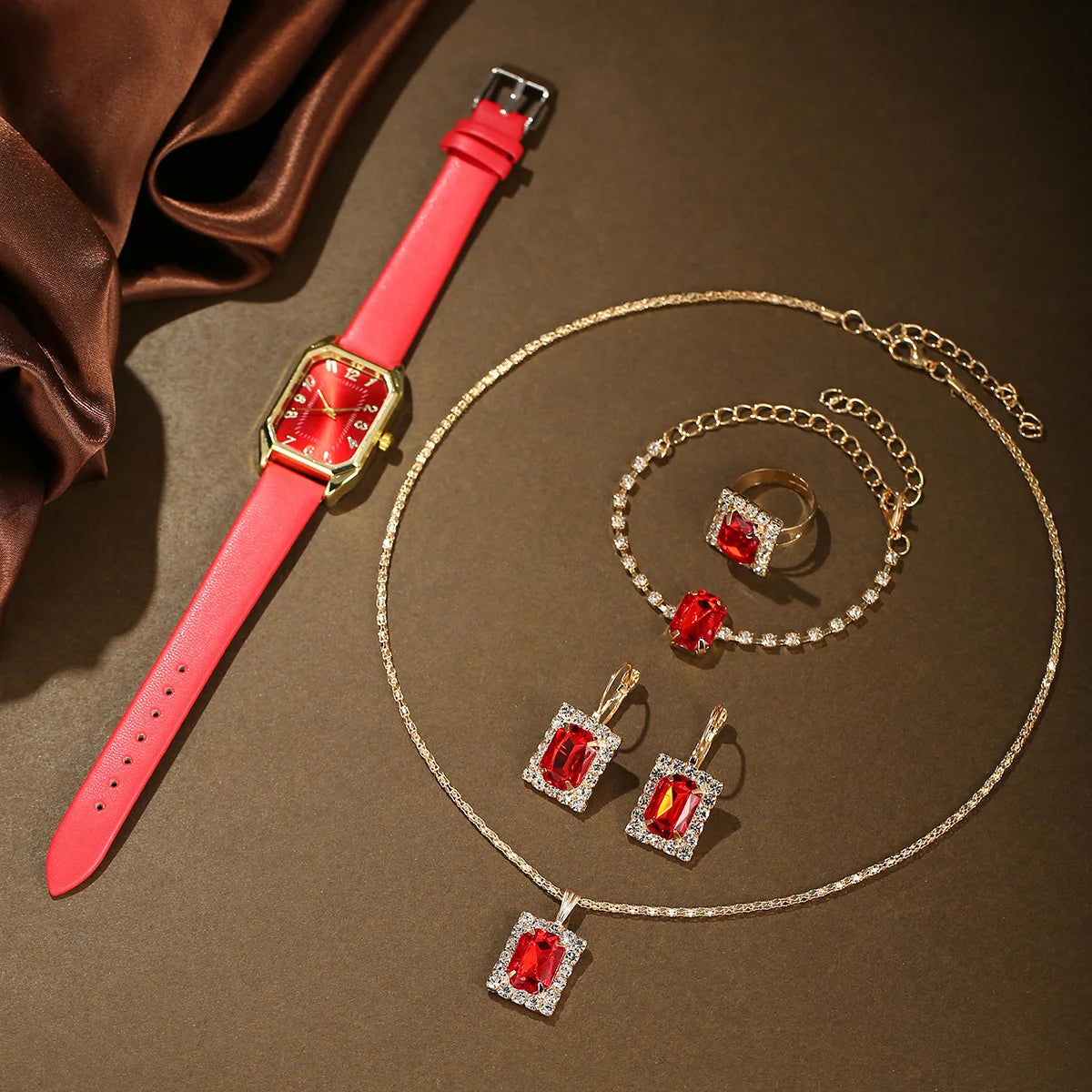 Women's Watch Set - 1/5/6pcs Luxury Square Quartz Watches