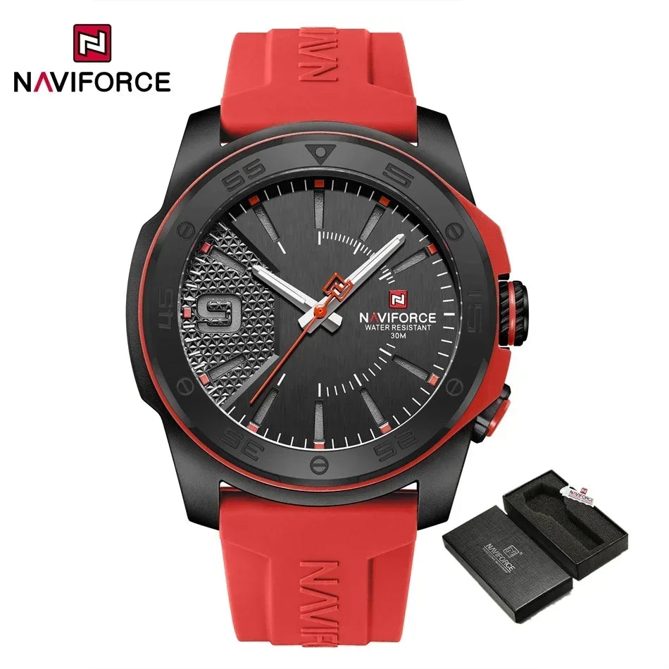 Montre de luxe pour homme NAVIFORCE, mouvement à quartz, bracelet en silicone, étanche à 50 m, aiguilles lumineuses, mouvement japonais, montre-bracelet sport pour homme