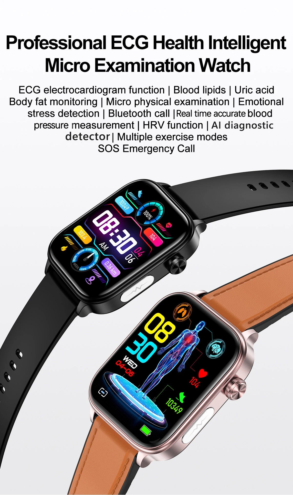 Smart Watch 2025 - ECG+PPG Blood Pressure Blood Lipid Uric Acid Menstrual Tracker