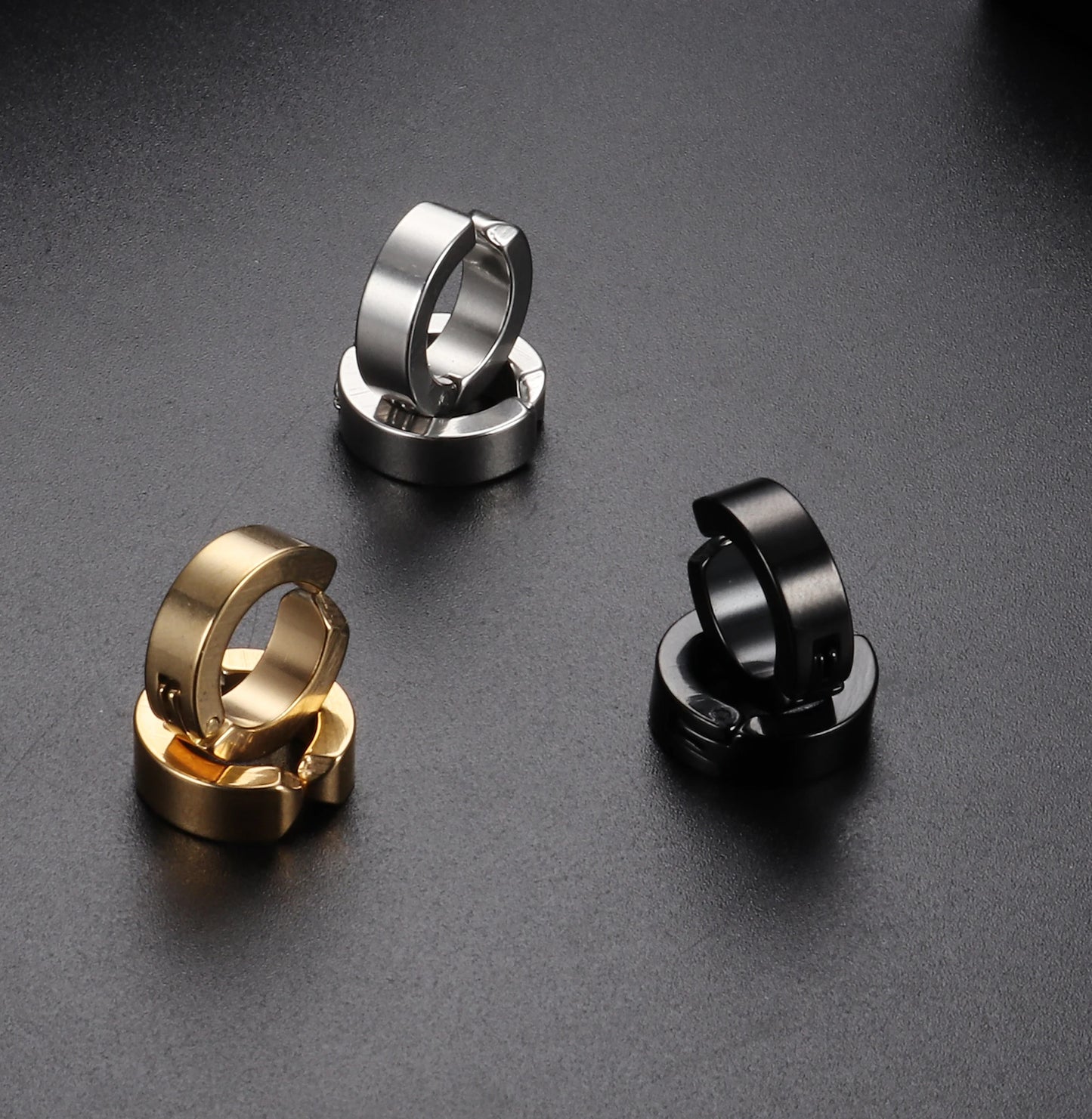 أقراط دائرية بمشبك - مجموعة من الفولاذ المقاوم للصدأ غير قابلة للثقب