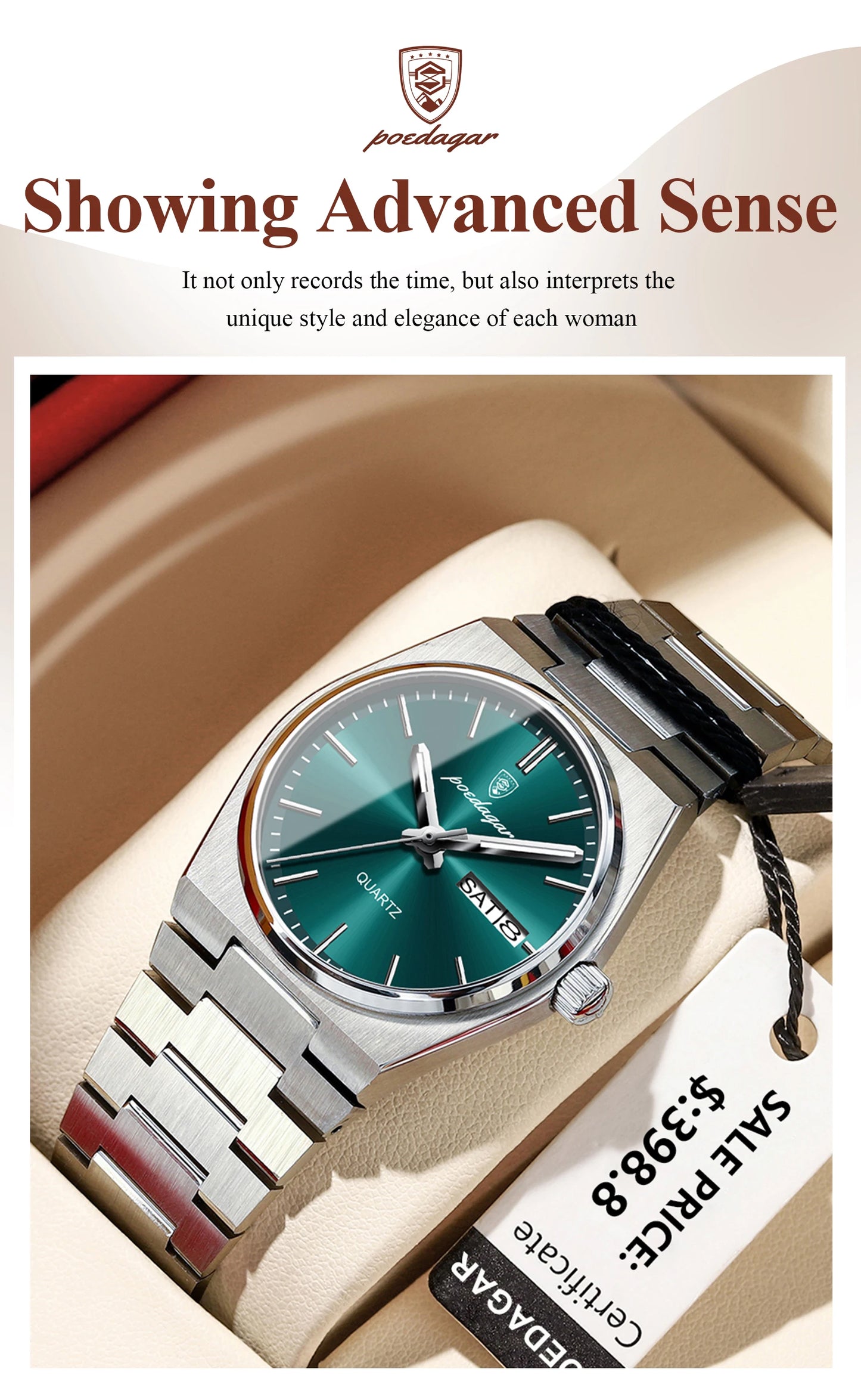 Montre femme POEDAGAR - Montre à quartz professionnelle, étanche et lumineuse