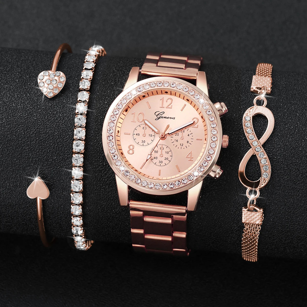 Women's Watch Set - 4pcs Luxury Steel Band Rhinestone Quartz Watches