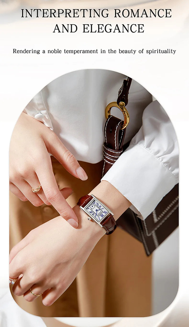 ساعة SANDA 1116 النسائية - ساعة كوارتز مستطيلة مقاومة للماء