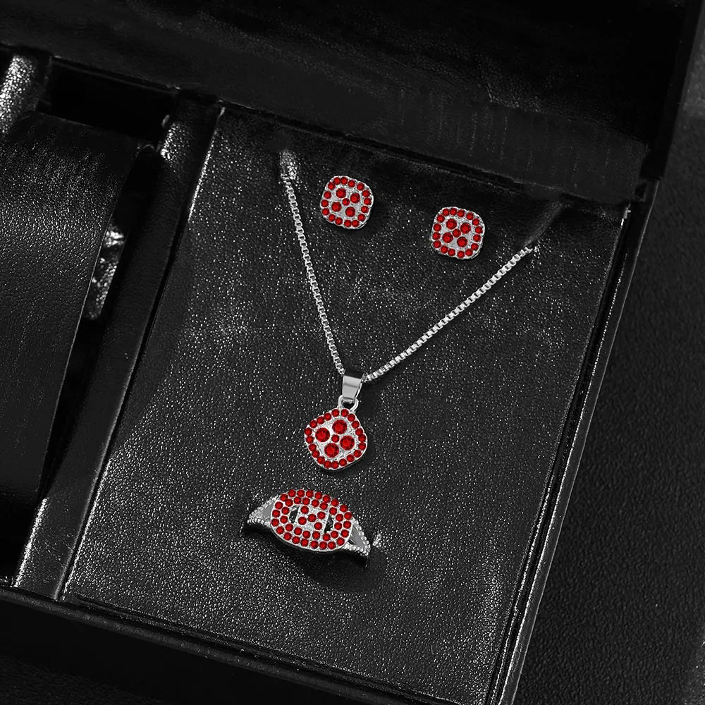 Jewelry Set - Luxury Cube Necklace Earrings Ring Valentine's Gift Set