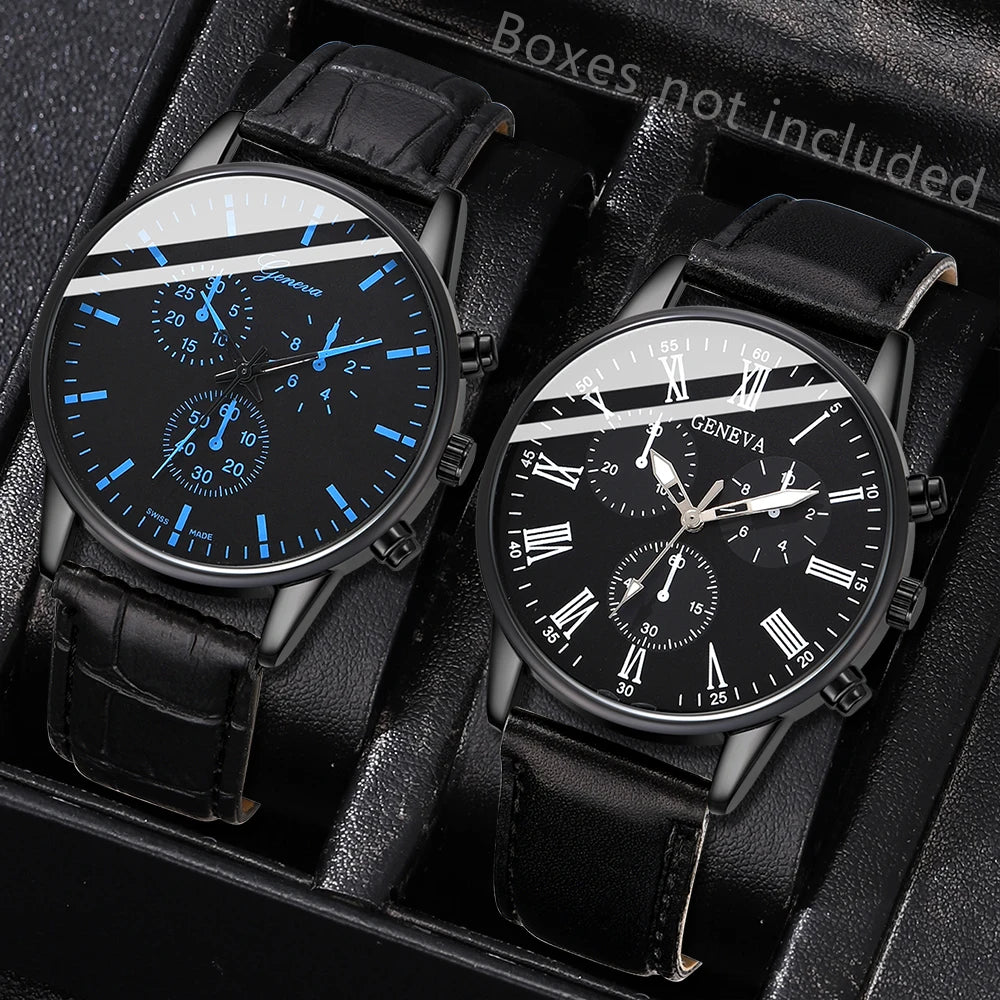 Couple Watch Set - 2pcs Fashion Leather Quartz Wristwatches