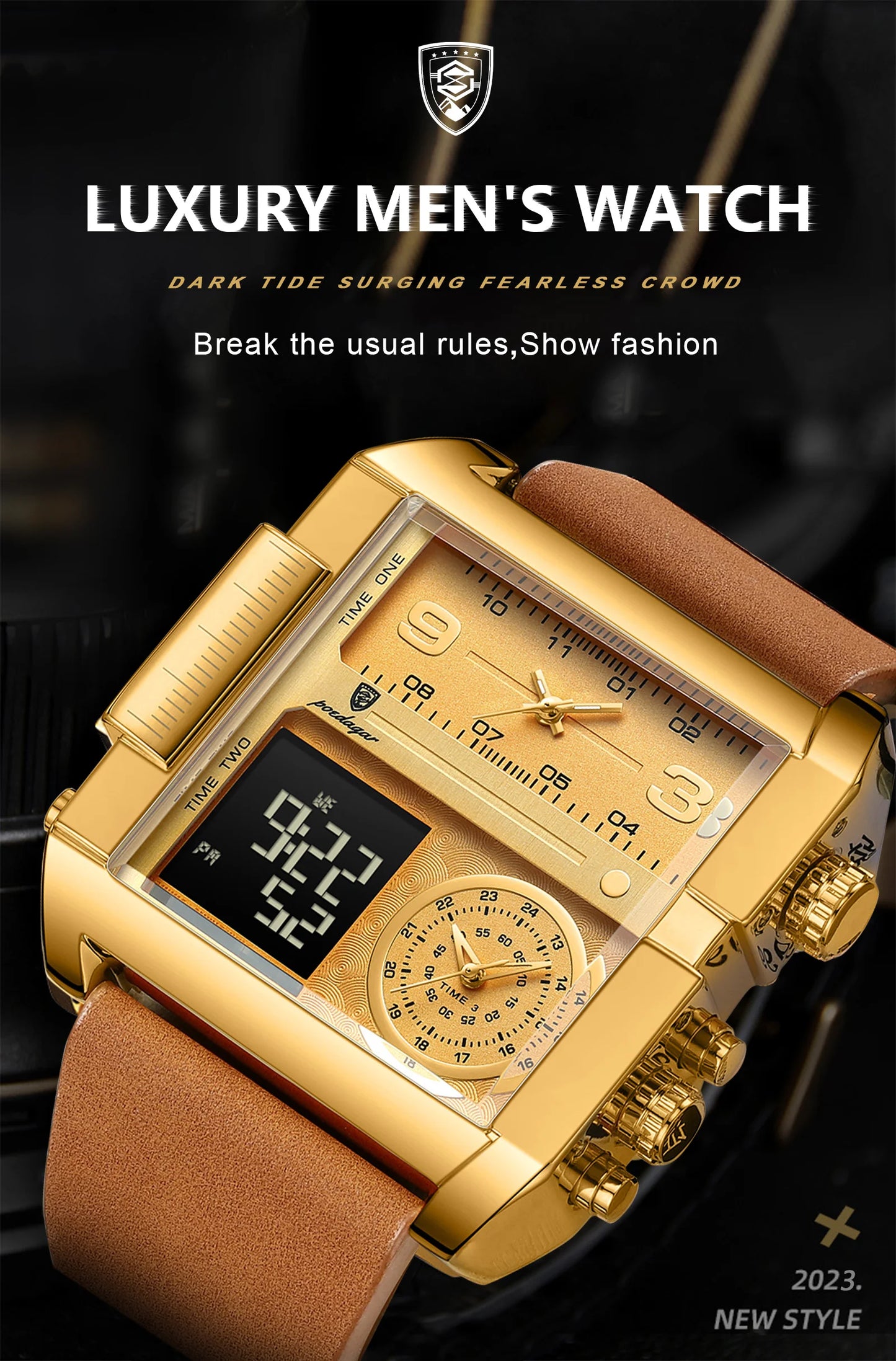 ساعة يد رجالية POEDAGAR أنيقة مقاومة للماء مضيئة بخاصية عرض التاريخ والأسبوع ساعة رجالية رقمية متعددة الوظائف فاخرة كوارتز ساعات رجالية Reloj