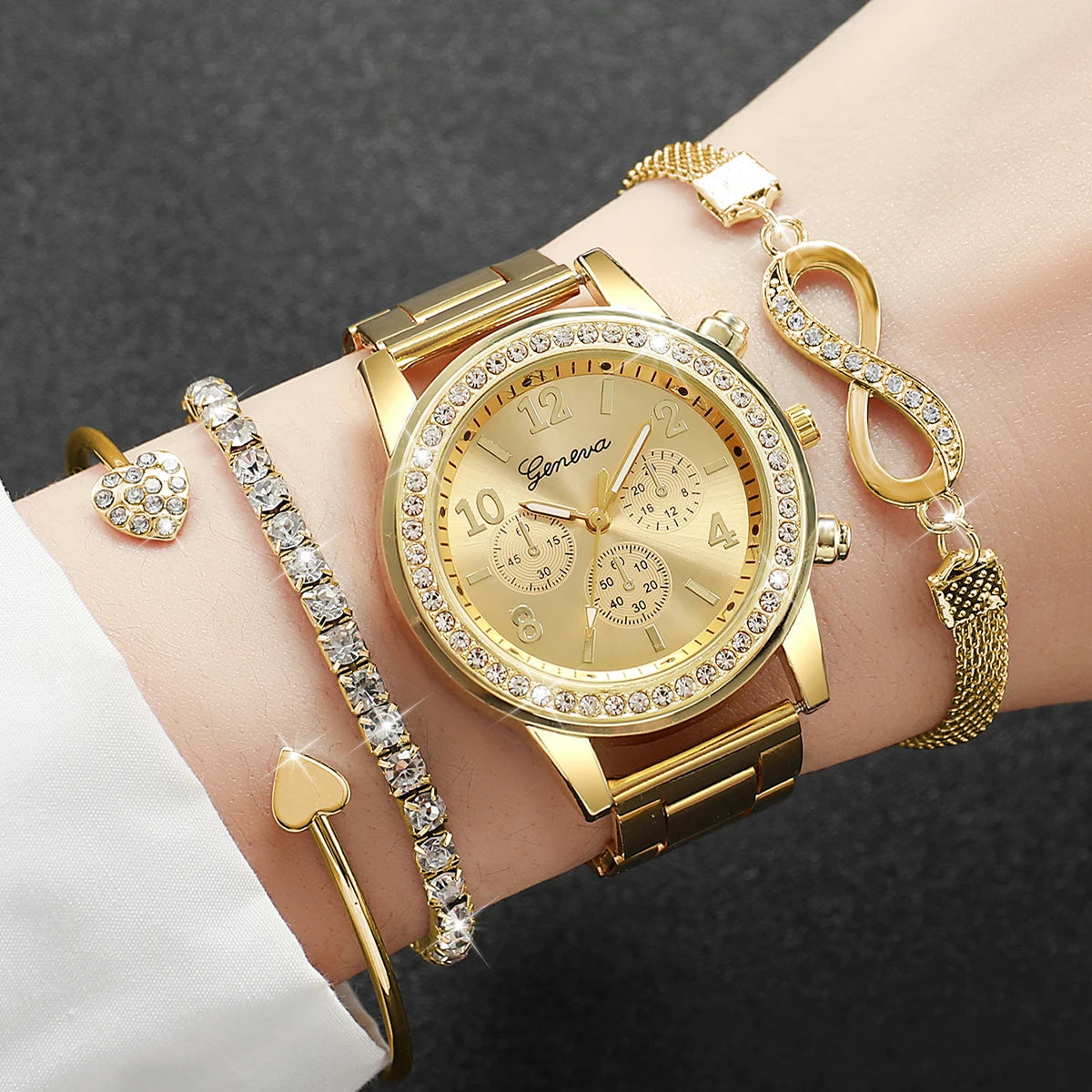 Women's Watch Set - 4pcs Luxury Steel Band Rhinestone Quartz Watches