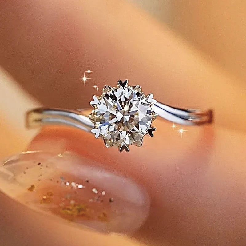 خاتم مويسانيتي - خاتم زفاف قابل للتعديل من الفضة الإسترليني S925 معتمد من GRA