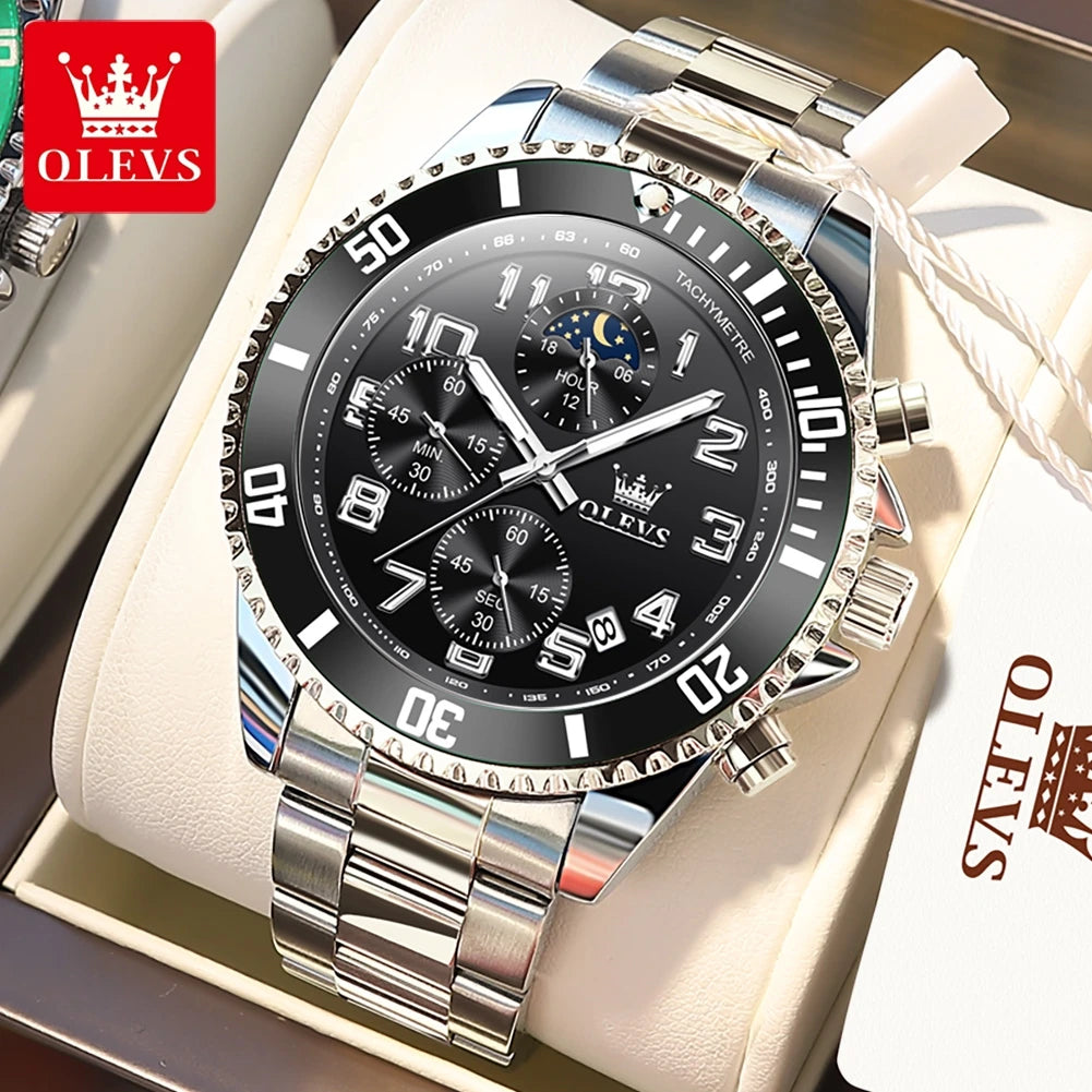 ساعات OLEVS 2926 للرجال ماركة أزياء جديدة فاخرة كوارتز ساعة بثلاثة موانئ صغيرة من الفولاذ المقاوم للصدأ ومقاومة للماء كرونوغراف