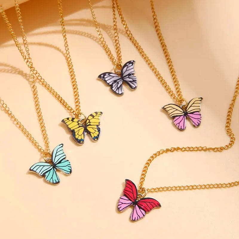 Colorful Butterfly Necklace Set - 5 Piece Boho Korean Style