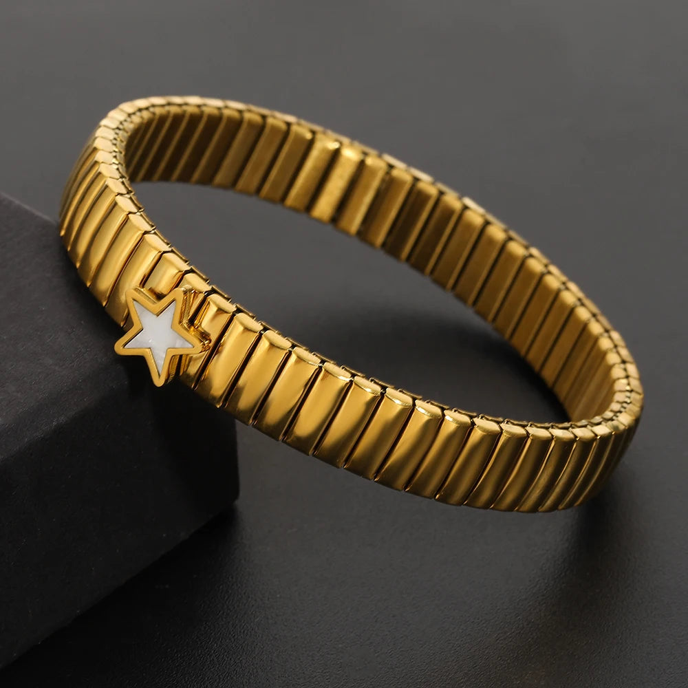 سوار مرن على شكل حلقة حب - سوار من الفولاذ المقاوم للصدأ بنمط نجمة