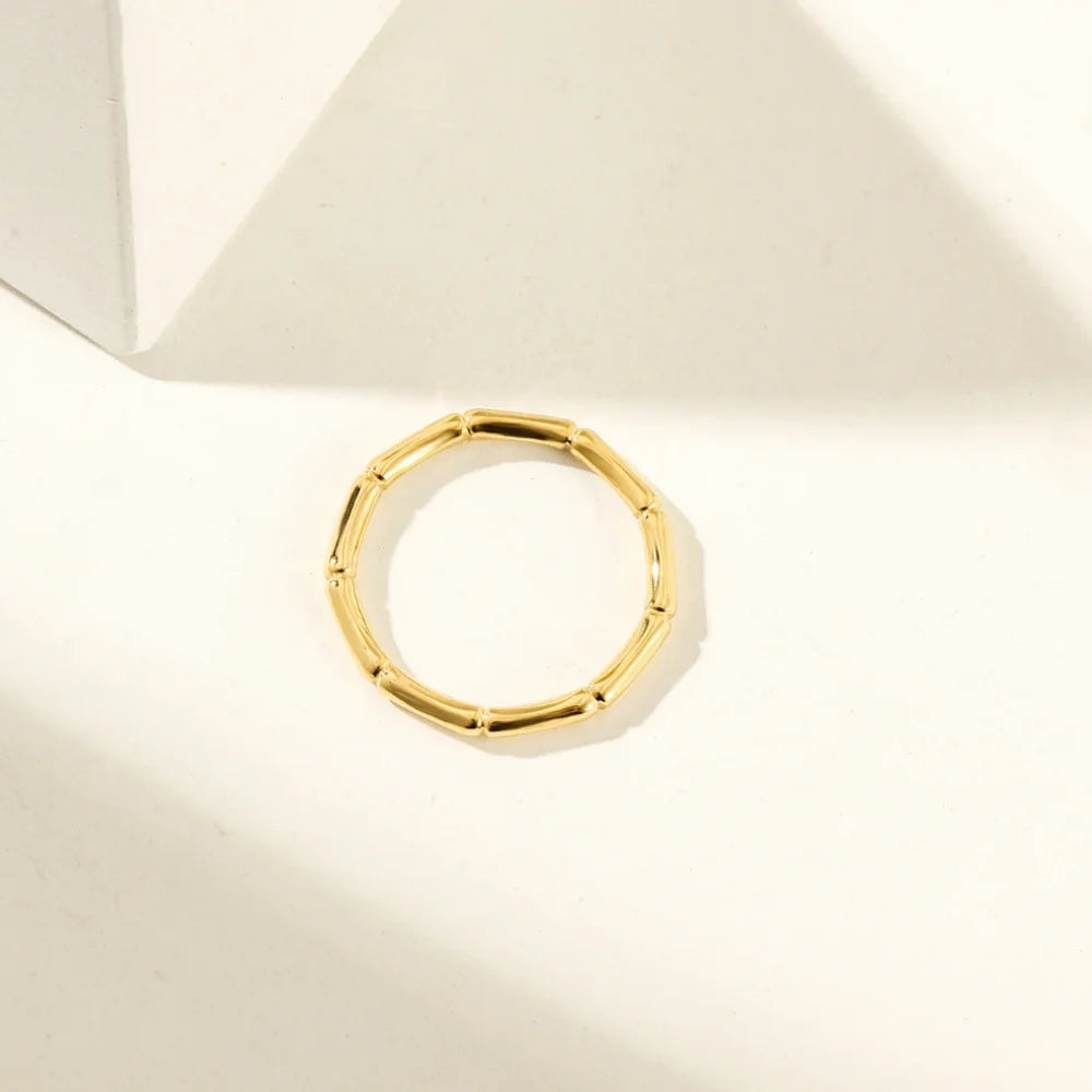 Bamboo Stackable Rings - Minimalist Gold Stainless Steel Set