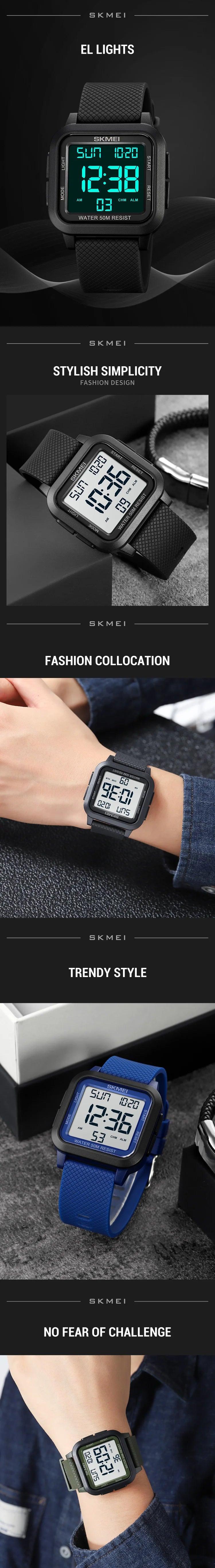 Montre de sport outdoor SKMEI pour homme, alarme, chronographe, étanche 5 bar, style militaire, affichage LED, résistante aux chocs, montre numérique, reloj hombre